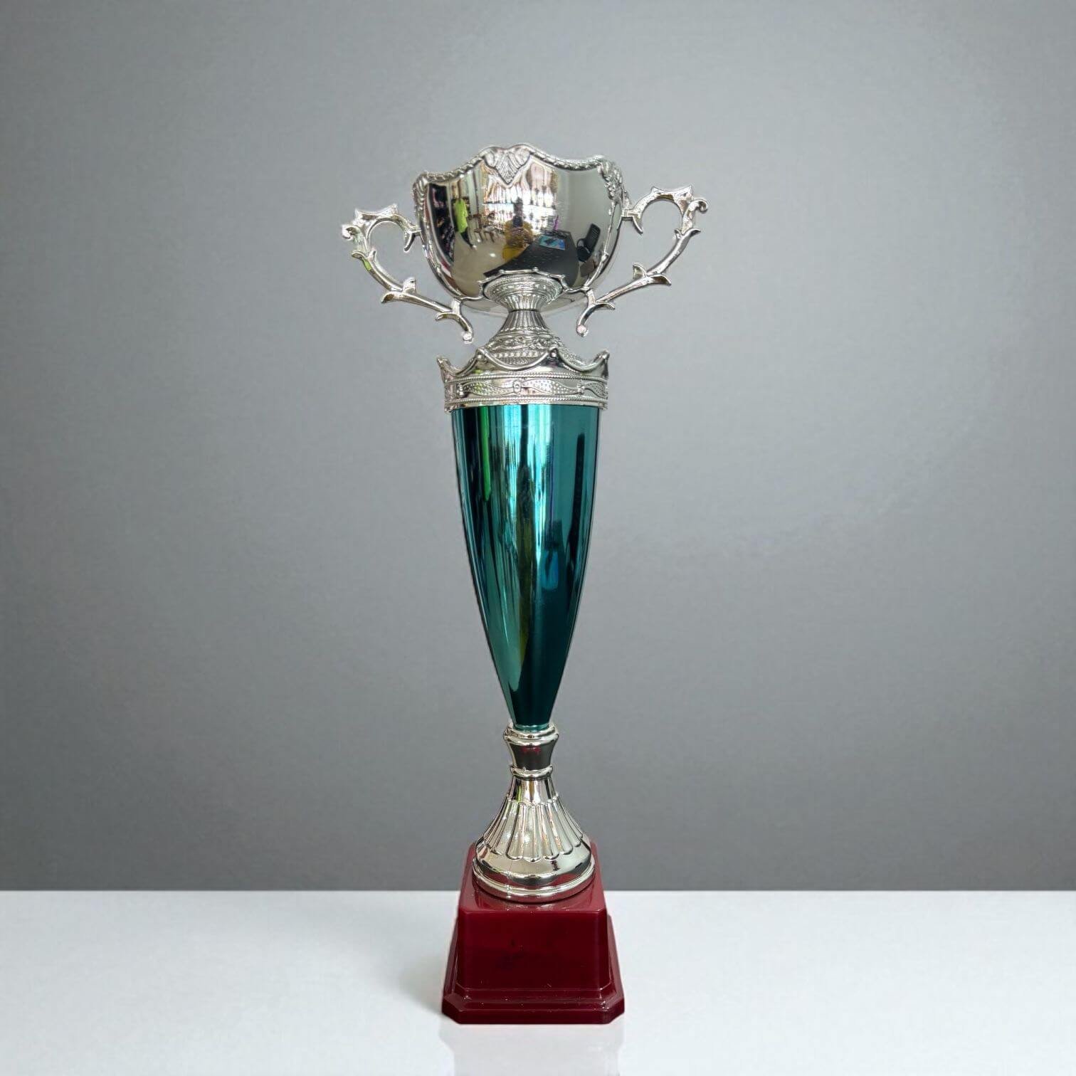 Classic Fiber Trophy with Silver Cup & Teal Body